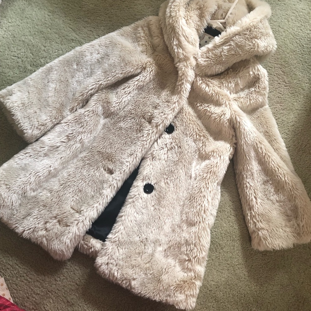 Women's Cream Faux Fur Coat